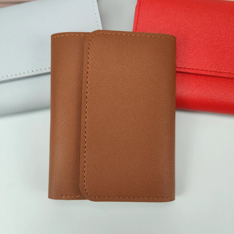 simple short women's wallet student ticket clip multifunctional card holder change three fold ultra-thin glossy wallet Item Picture