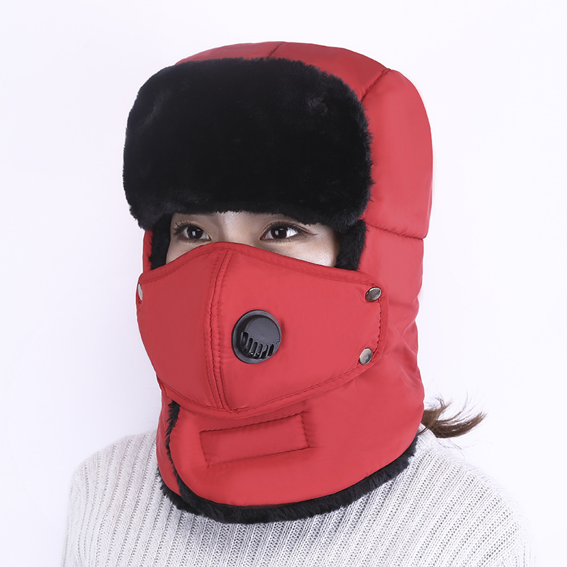 winter men's and women's hats outdoor new korean style breather valve cycling cap thick warm earflaps face care ushanka full figure