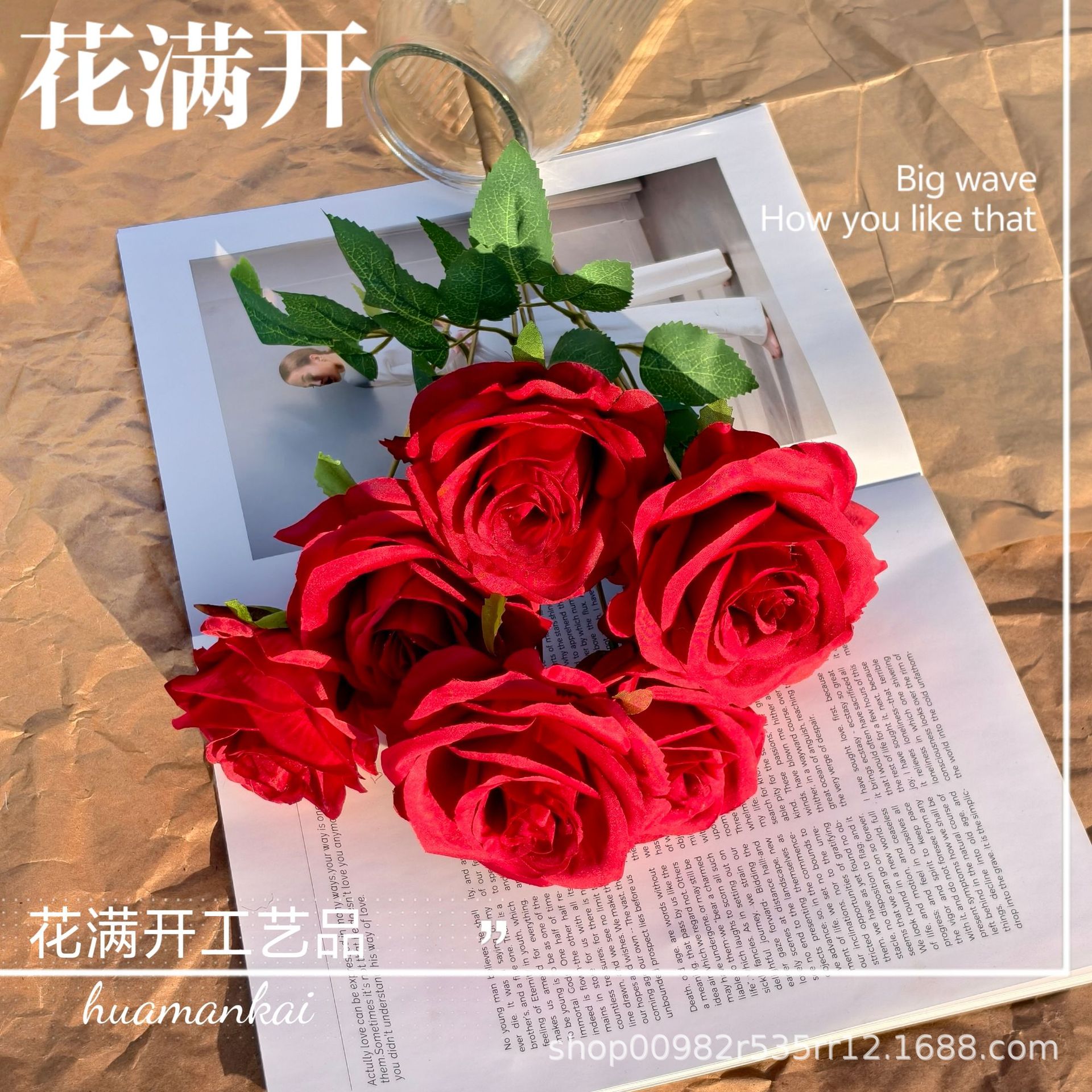 factory wholesale 10 heads emulational rose flower wedding wedding hall decoration rose fake flower foreign trade cross-border western rose Item Picture