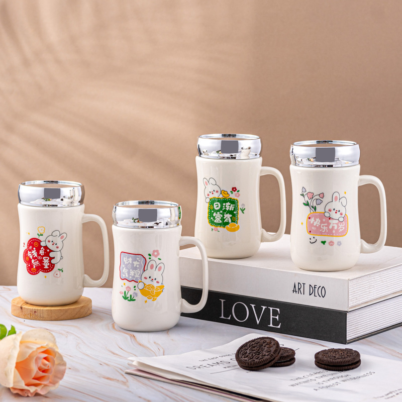 ceramic cup mirror cup with lid creative household water cup cartoon mug advertising gift cup customized wholesale Application Scenario