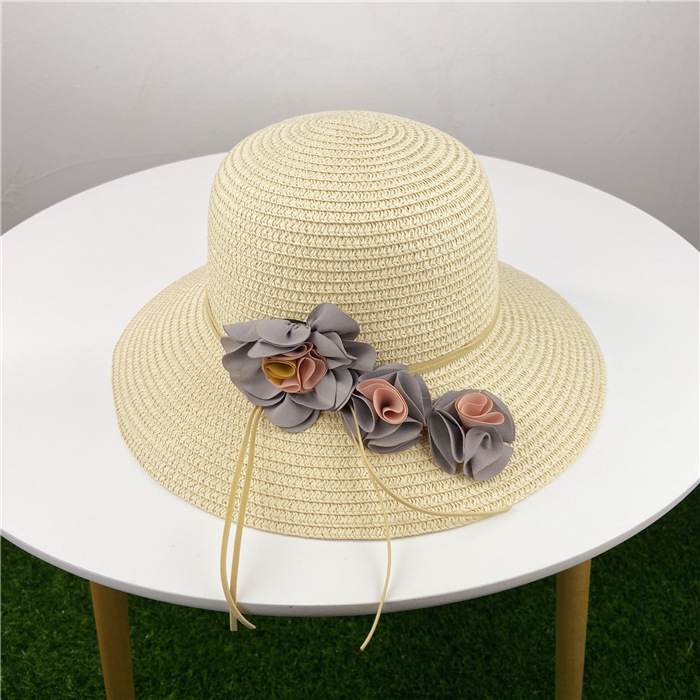 hat women's summer korean style sun hat sweet flowers bucket hat travel sun-proof beach hat foldable straw hat Specification drawing