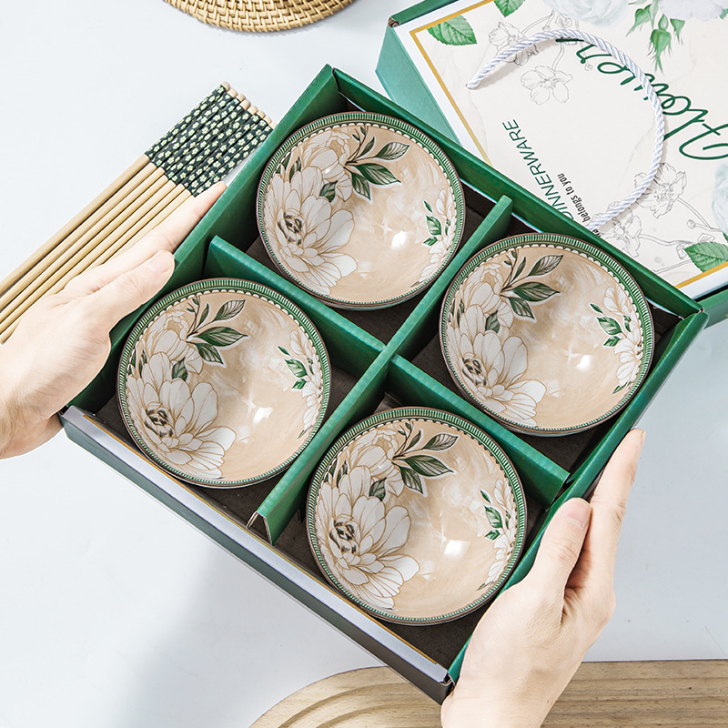 ceramic tableware bowl and plates suit sets of bowls and chopsticks package gift box opening ceremony wedding and exhibition gift Specification drawing