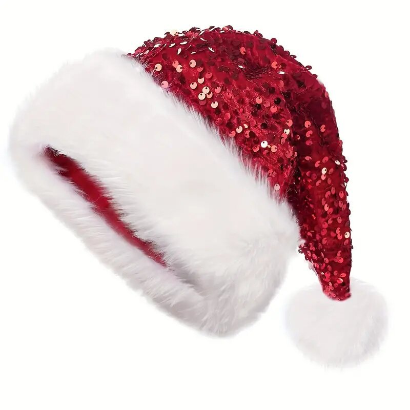 cross-border new arrival christmas decoration atmosphere hat double layer sequin cap haipai fur caps thickened length fur caps 32 * 45cm full figure