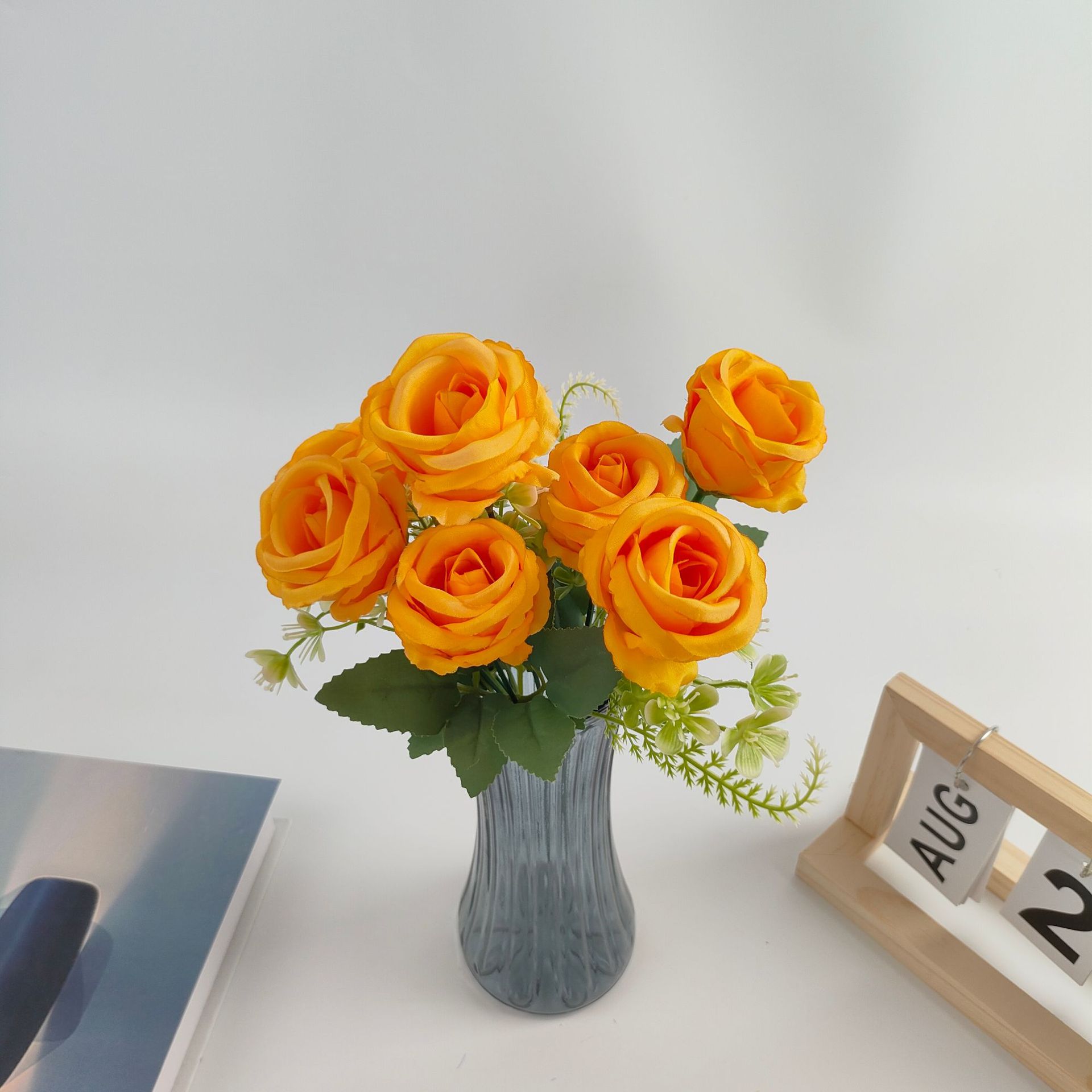 7 headband emulational rose flower wedding bouquet holder romantic nordic style fake flower living room furnishings foreign trade cross-border Specification drawing