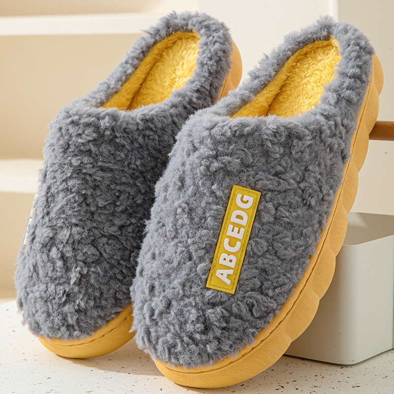 autumn and winter cotton slippers men's winter indoor household non-slip thick bottom and warm keeping new couple slippers wholesale details Picture