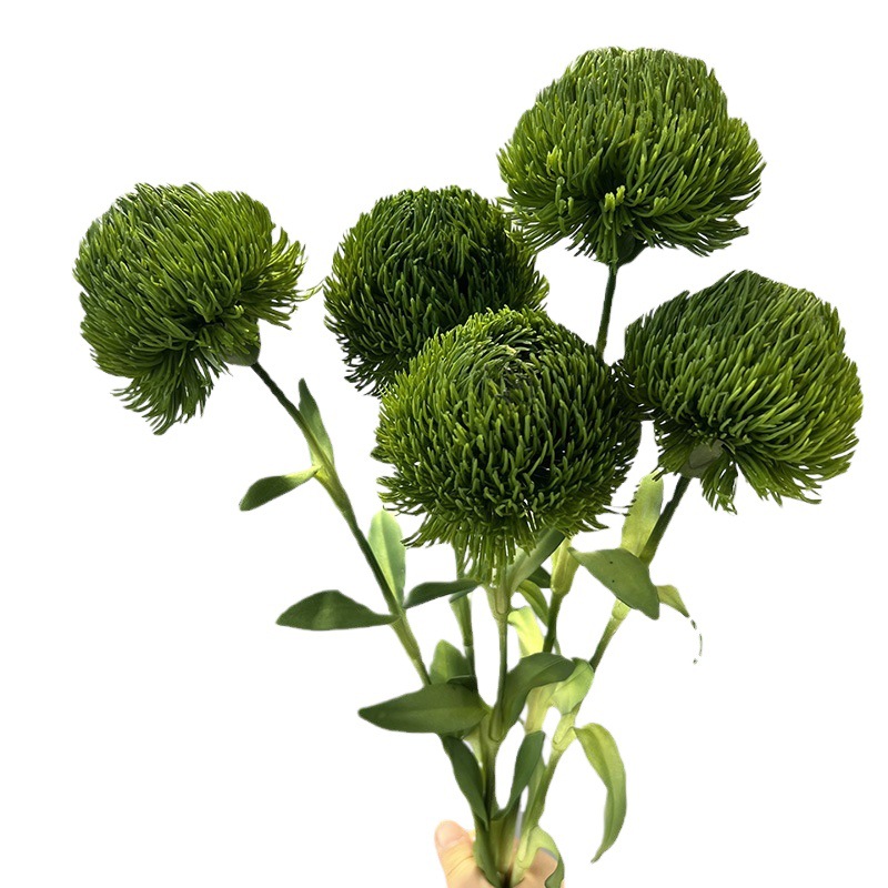 chinese modern home flower arrangement fake flower feel green dianthus model room display soft glue green fur ball Item Picture