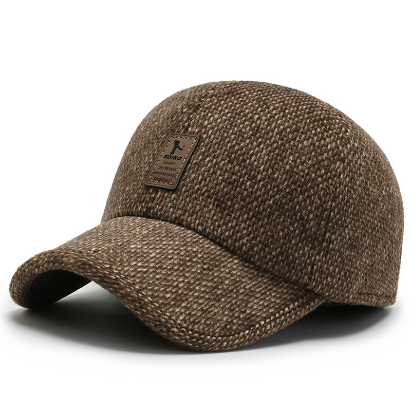 hat men's winter baseball cap middle-aged and elderly outdoor thick warm earflaps wind-proof cap sports all-matching peaked cap details Picture
