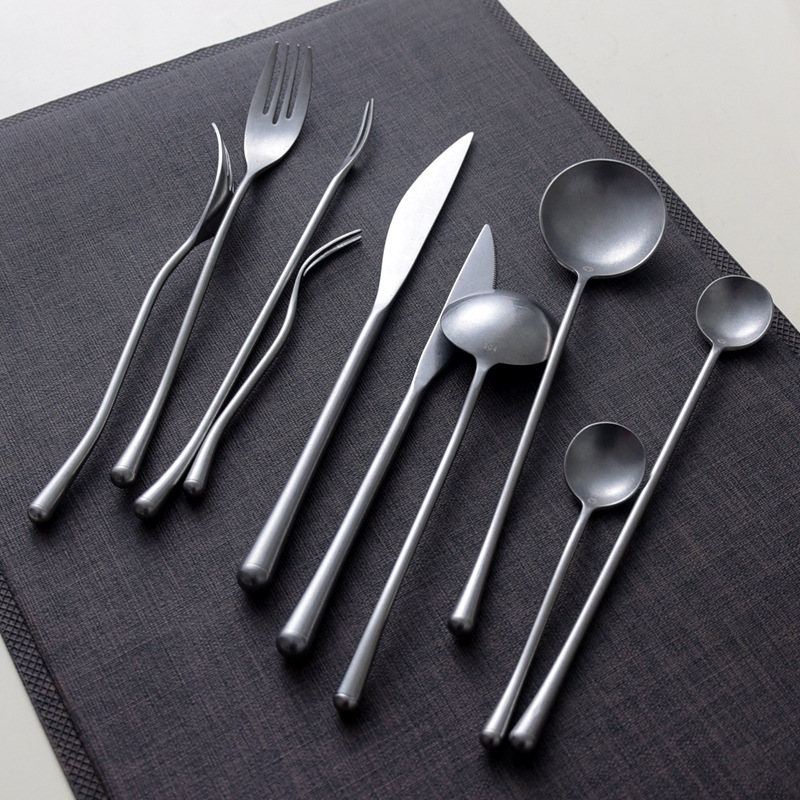 retro distressed 304 stainless steel western-style tableware set japanese main meal knife, fork and spoon restaurant home fruit fork tea spoon Specification drawing