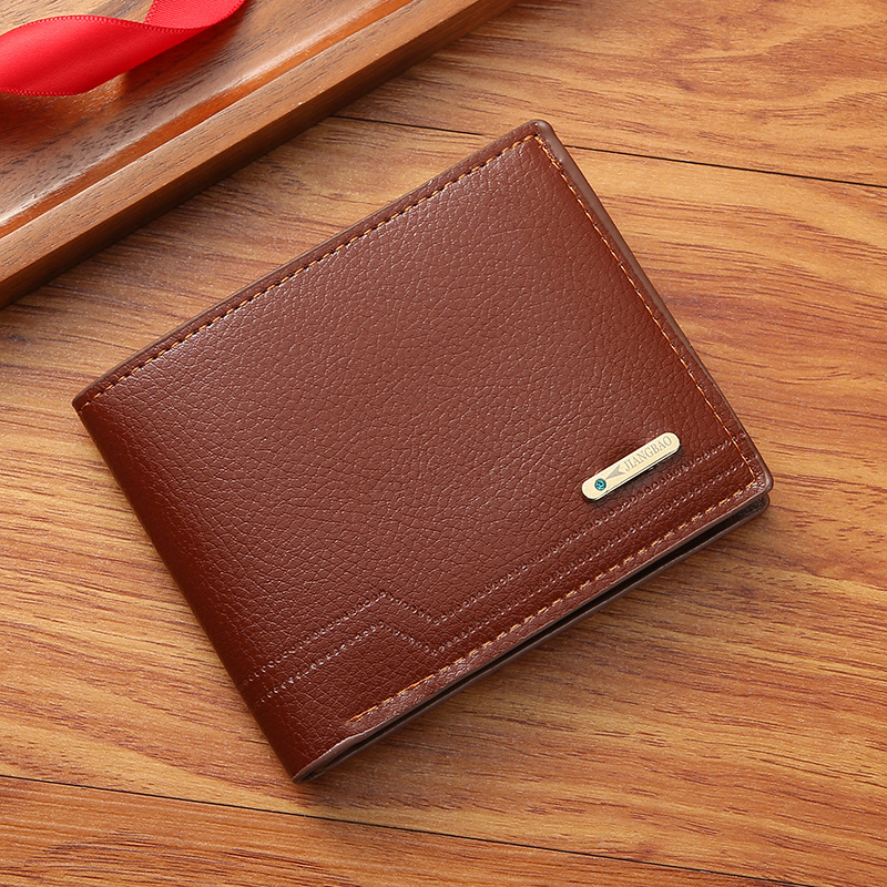 new men's wallet men's short wallet fashion casual lychee pattern soft leather wallet multiple card slots large capacity small wallet details Picture
