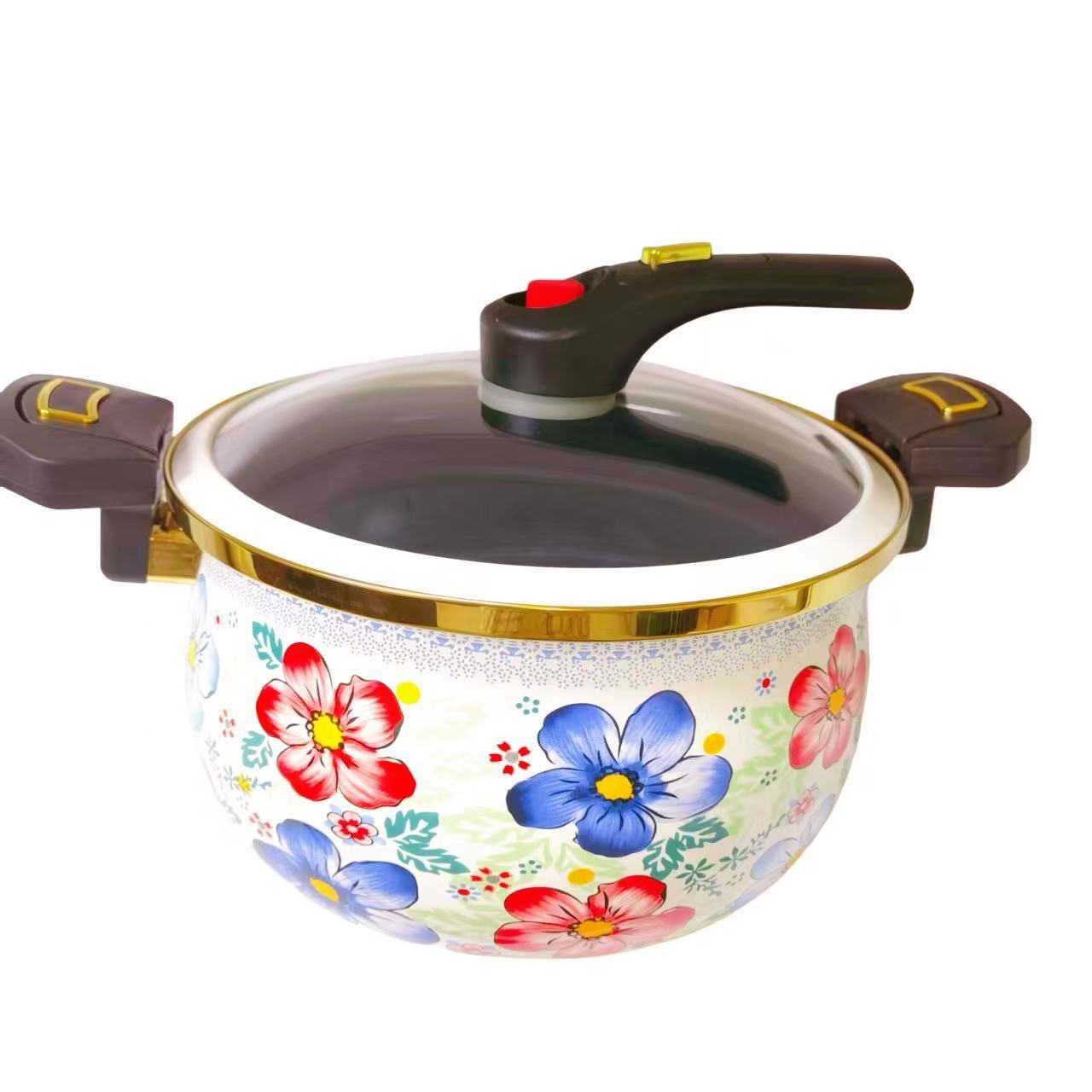 new enamel enamel low pressure pot 7l large capacity flat bottom thickened binaural enamel stew pot soup pot details Picture
