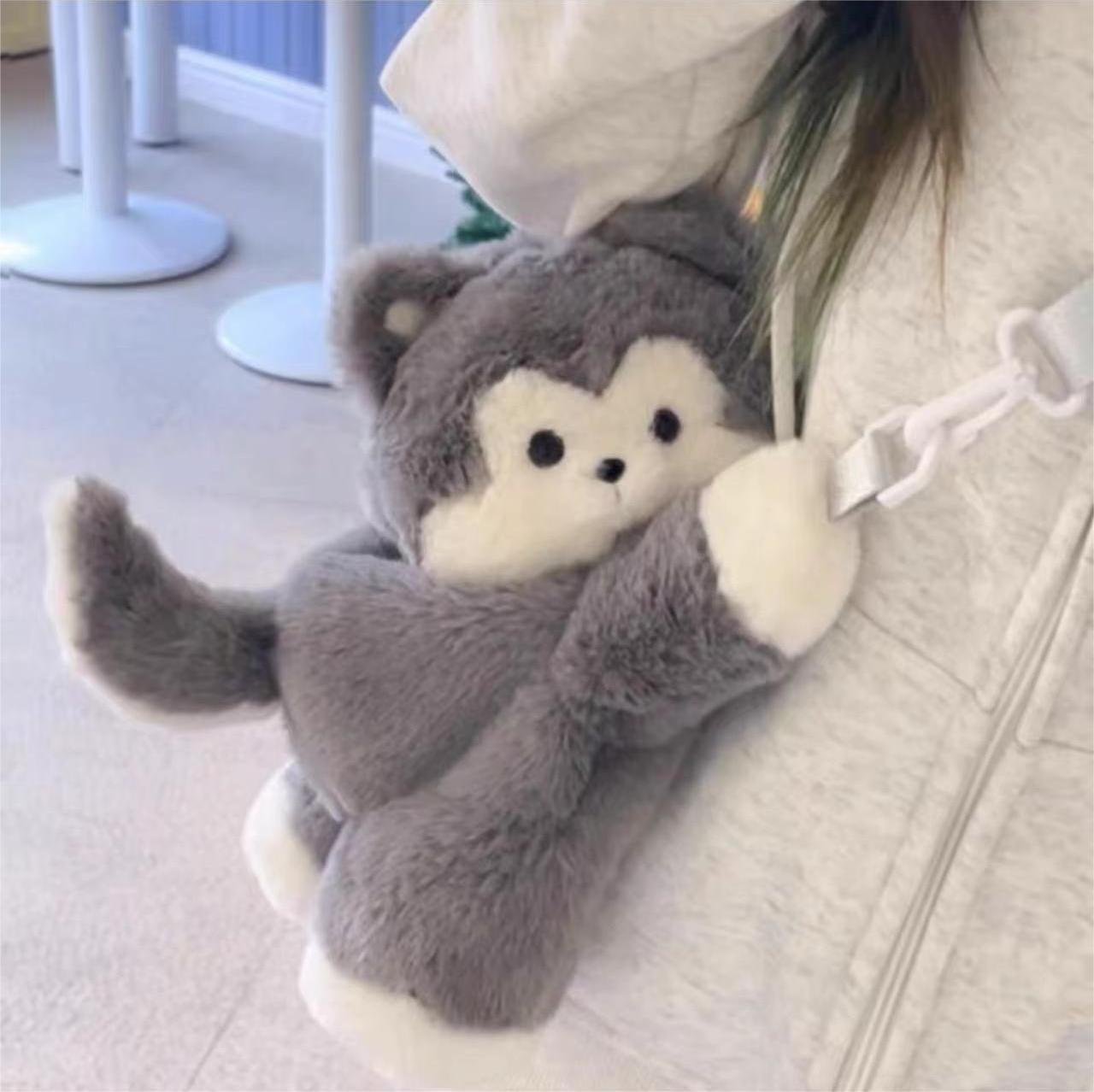 lesser panda lying bag plush doll crossbody bag 2024 new personalized backpack women's cute soft backpack details Picture