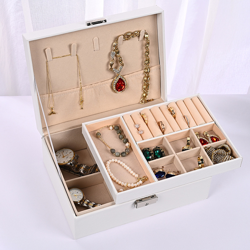 new jewelry storage box double-layer earrings ear stud necklace bracelet jewelry box exquisite high-end gold jewelry box Application Scenario