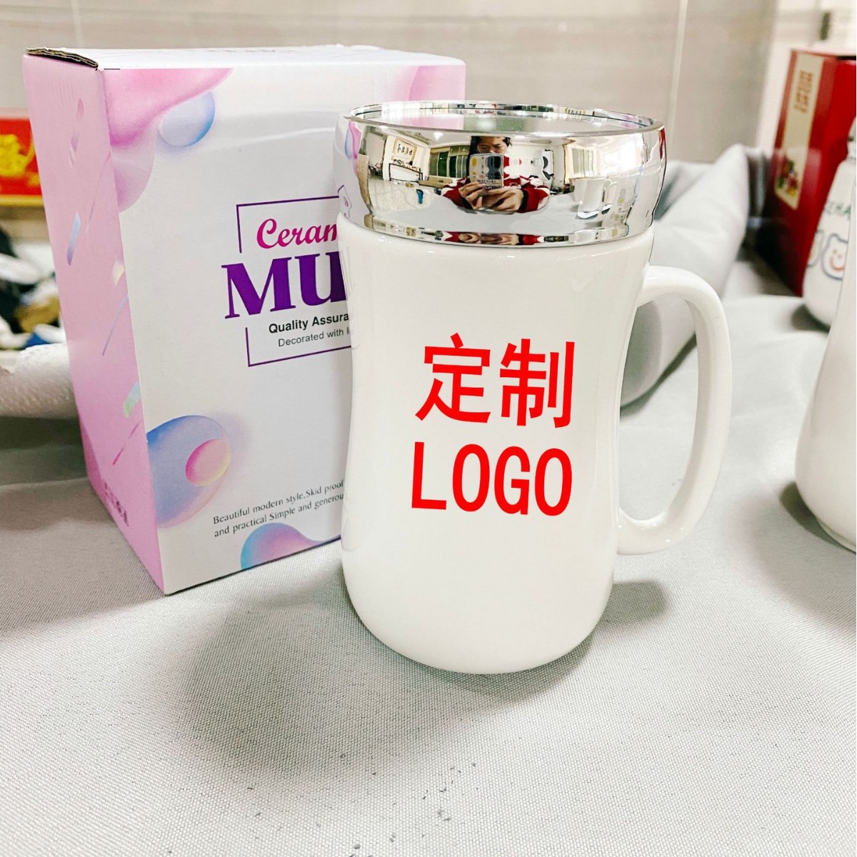 ceramic cup mirror cup with lid creative household water cup cartoon mug advertising gift cup customized wholesale full figure