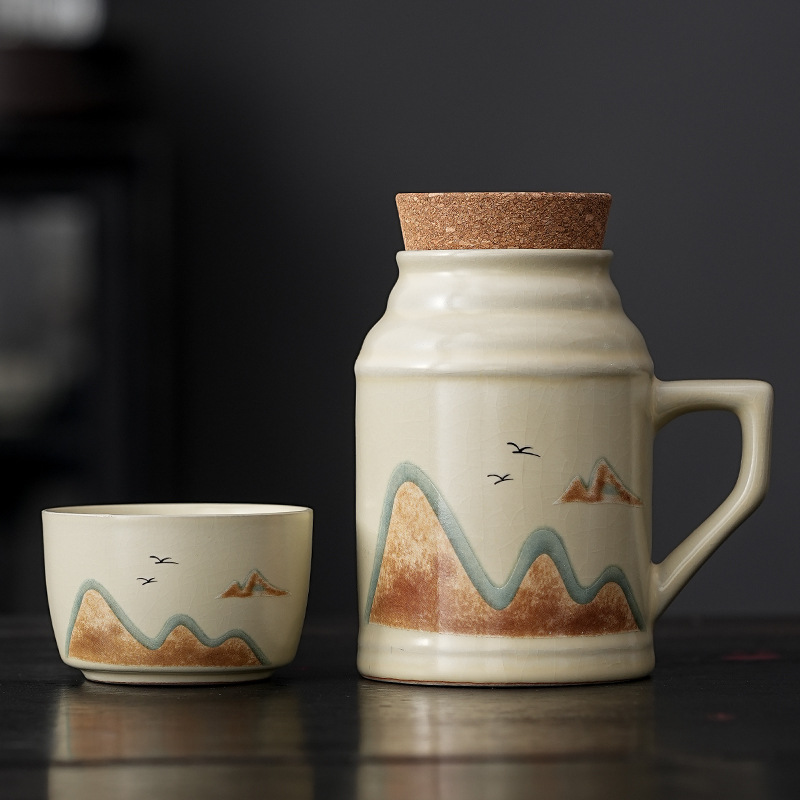 yuanshan ru ware small insulation pot ceramic braised teapot with tea cup gift box large capacity household mug office cup gift Application Scenario