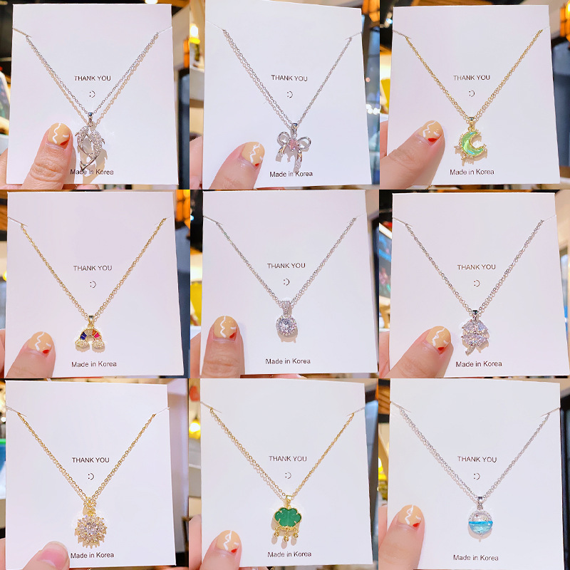 fashion and fully-jewelled zircon flower pendant titanium steel necklace for women summer hot selling all-match clavicle chain niche advanced ornament full figure