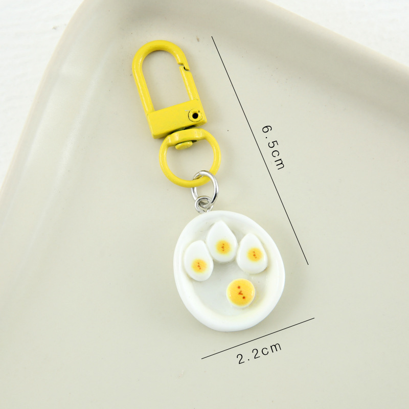 cute breakfast plate keychain simulation fun candy toy poached egg pendant small gift bag hanging ornament keychain Specification drawing