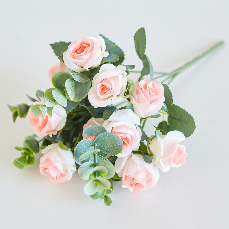 artificial flower eucalyptus exquisite rose artificial flower dining table small rose silk flower small handle rose hotel ornamental flower wholesale Specification drawing