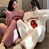 strawberry half-edge velvet pajamas for women 2025 autumn and winter loose fleece-lined warm sweet cute style home wear two-piece suit Item Picture