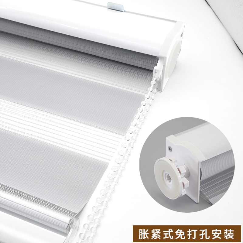 punch-free soft gauze curtain double roller blind louver curtain roller shutter roll-up toilet curtain office window shading Specification drawing