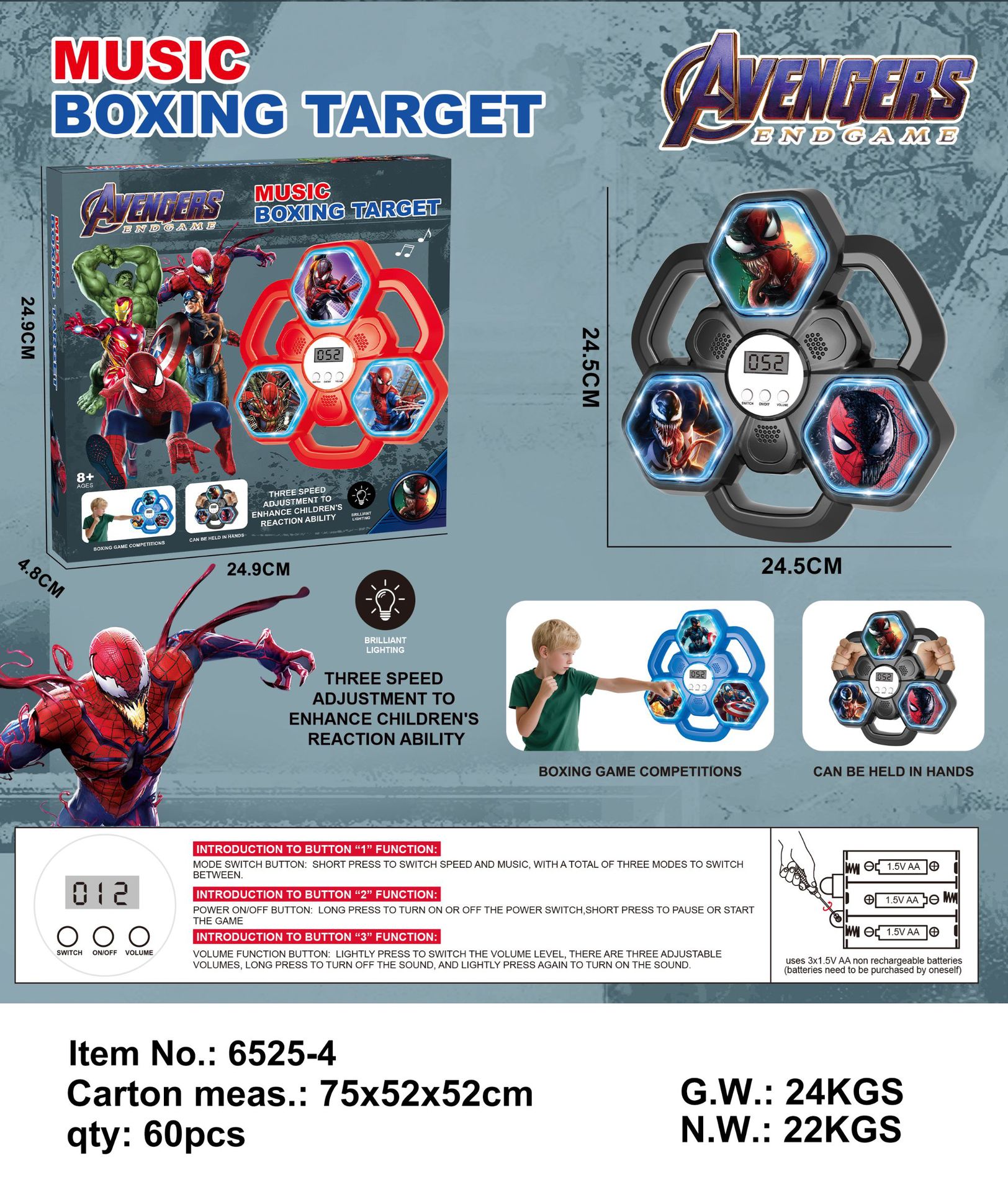 Cross-border e-commerce bestseller rhythm music boxing wall target, home children's Spider-Man, Iron Man, Marvel series boxing trainer, stress-relieving exercise, physical fitness, intelligent boxing training machine