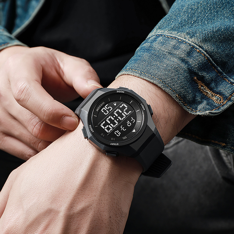 trendy fashion outdoor mountaineering sports men's watches multi-functional large dial waterproof led luminous electronic watch details Picture