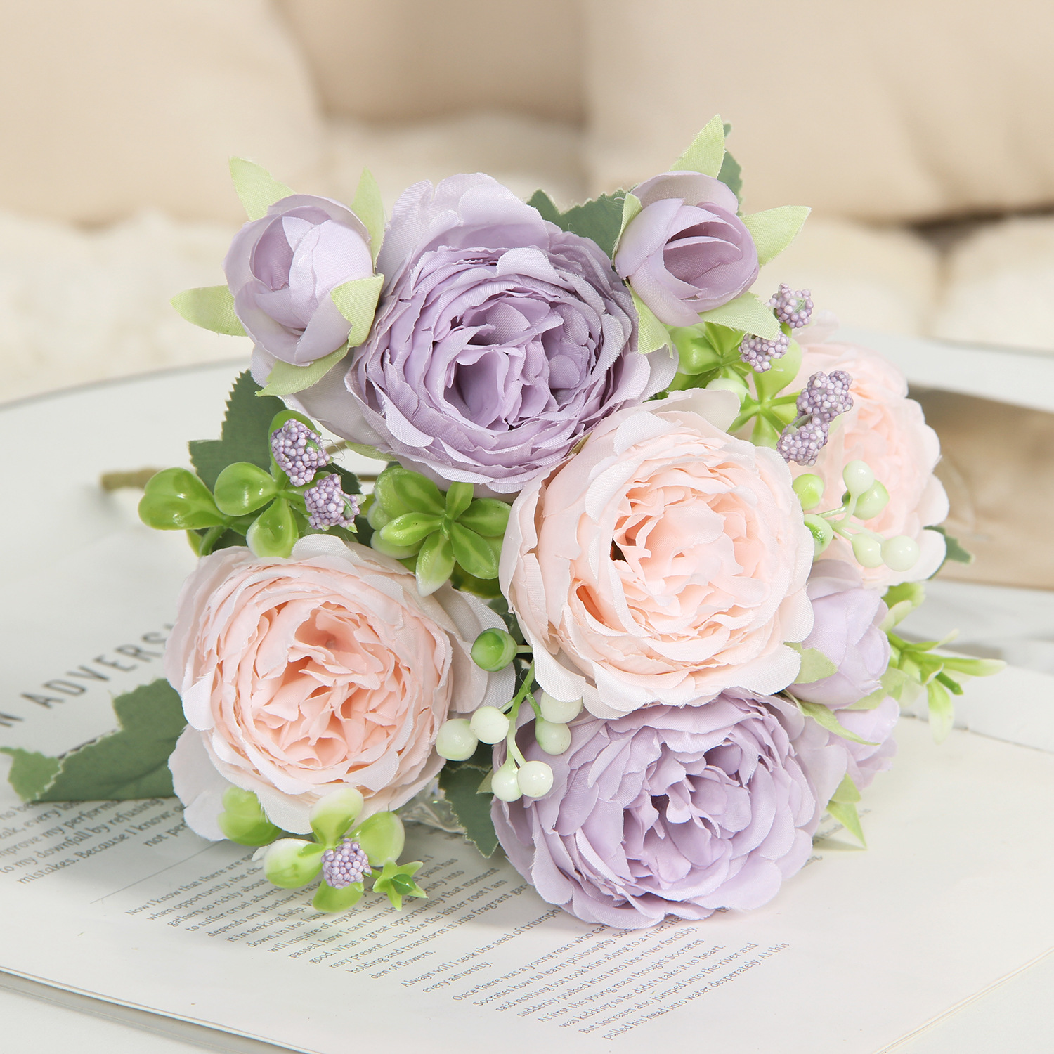 in stock wholesale home decoration simulation fake flower small handle bunch of roses wedding decoration simulation 5 persian roses full figure