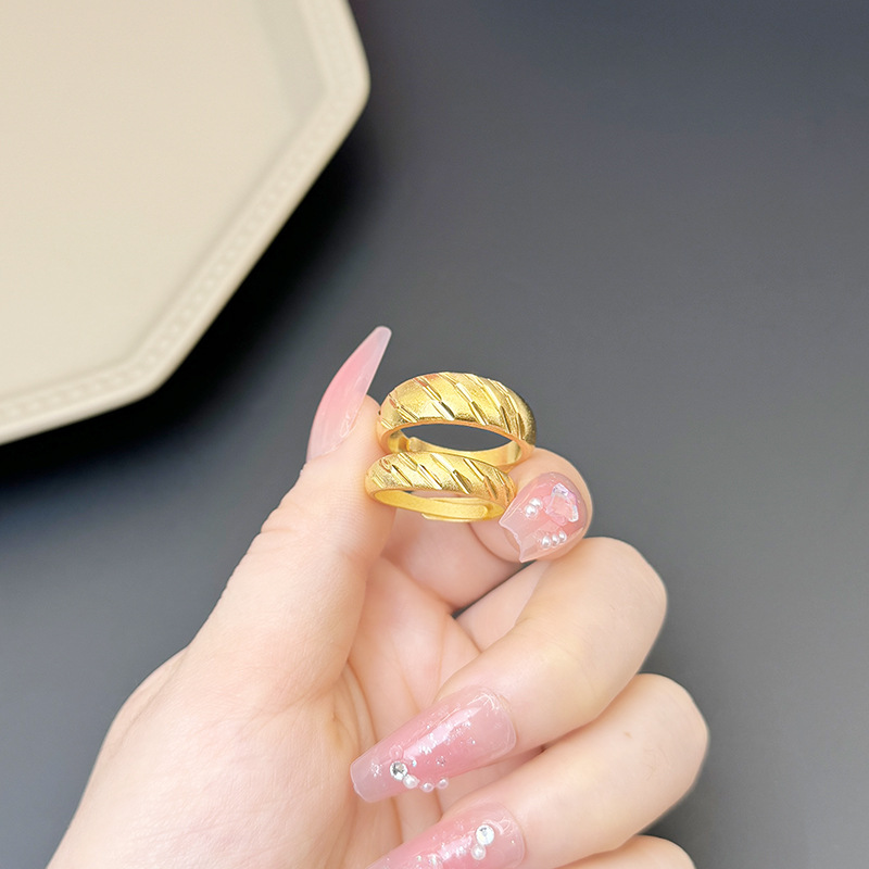 vietnam placer gold ring couple men and women no color fading open-end polished copper alloy simple bracelet imitation gold ring Item Picture