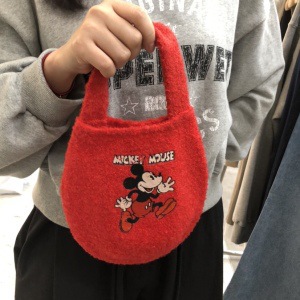 korean dongdaemun printed woolen shoulder crossbody tote lambswool handbag women's large capacity autumn and winter knitting details Picture