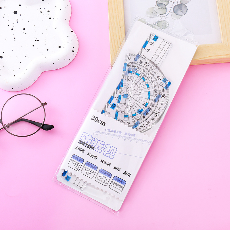 creative myopia prevention ruler sets high transparent new material ruler four-piece set multifunctional student set square protractor ruler details Picture