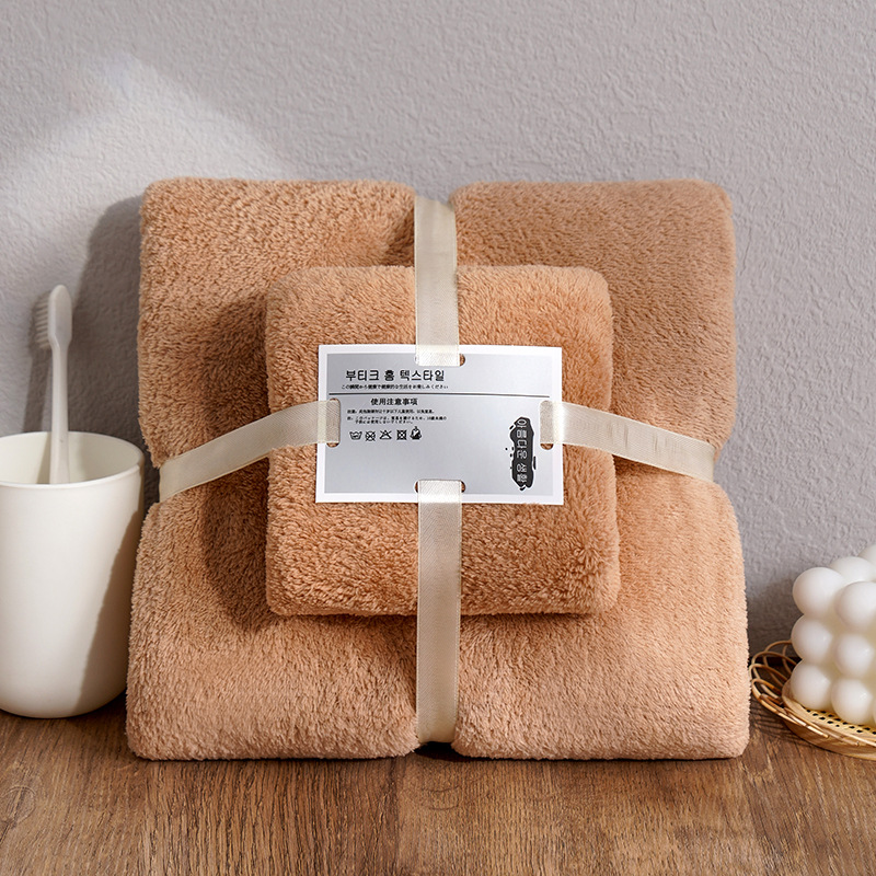 towels set coral fleece covers welfare gift thickened bath towel absorbent wholesale towels two-piece set Item Picture