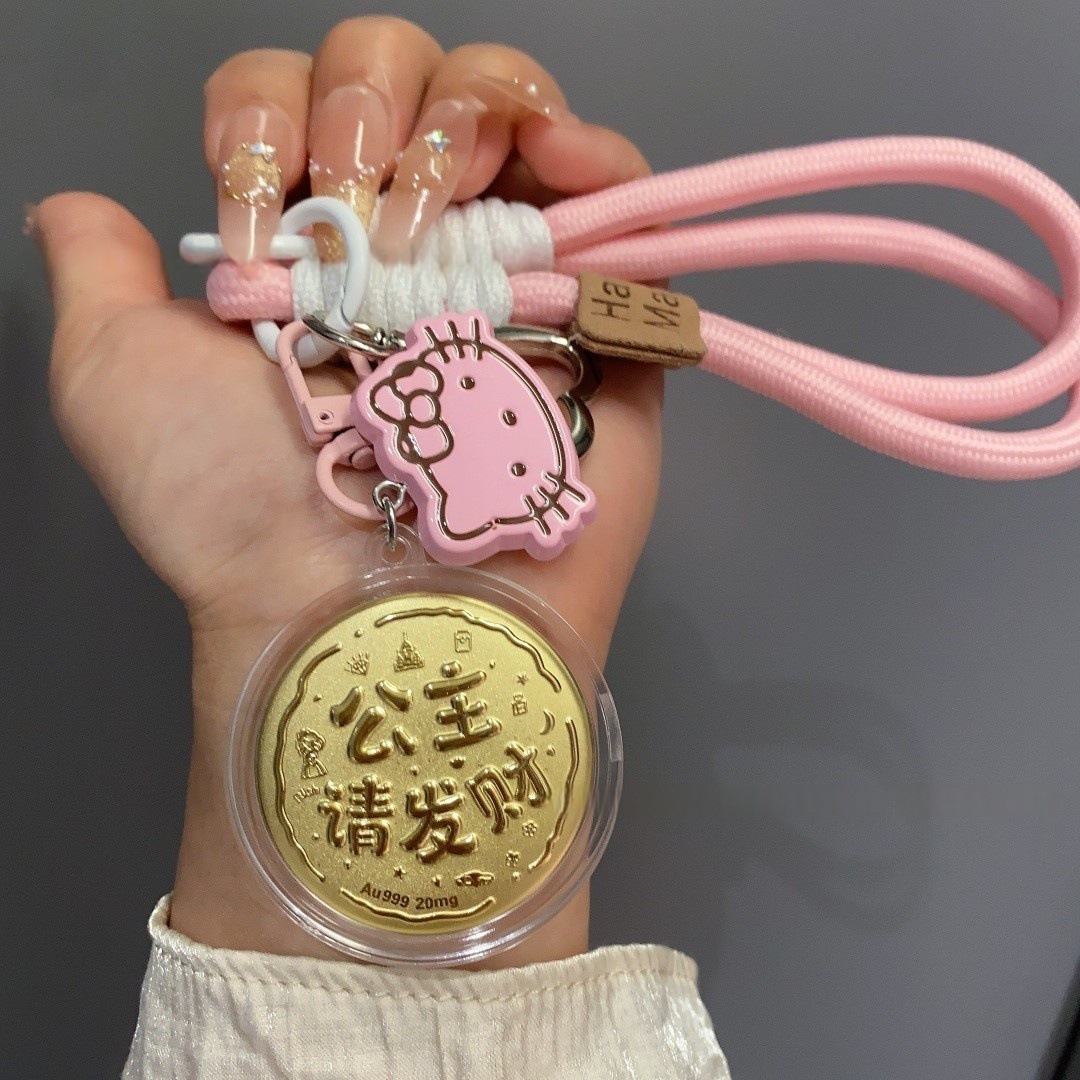 cartoon pure gold 999k  pendant gold hello mobile phone pendant keychain mobile phone charm bag pendant kitty details Picture