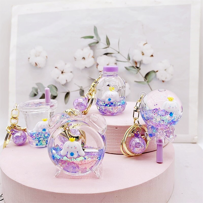 blue big ear dog oil floating cinnamon dog doll quicksand bottle keychain cute cartoon sanrio small pendant full figure