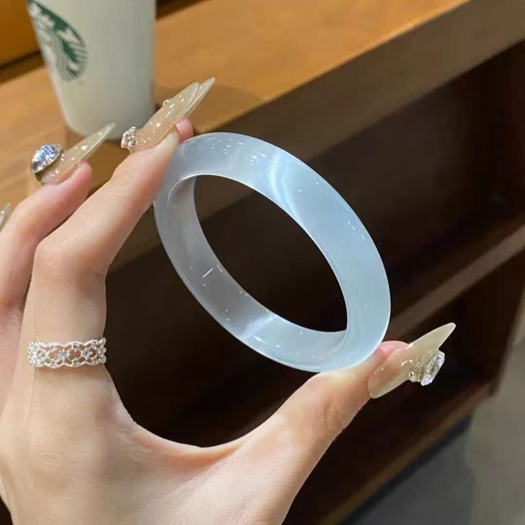 big circle white moonlight colorful opal chalcedony bracelet women's fashion ice blue bracelet for girlfriend girlfriend birthday full figure