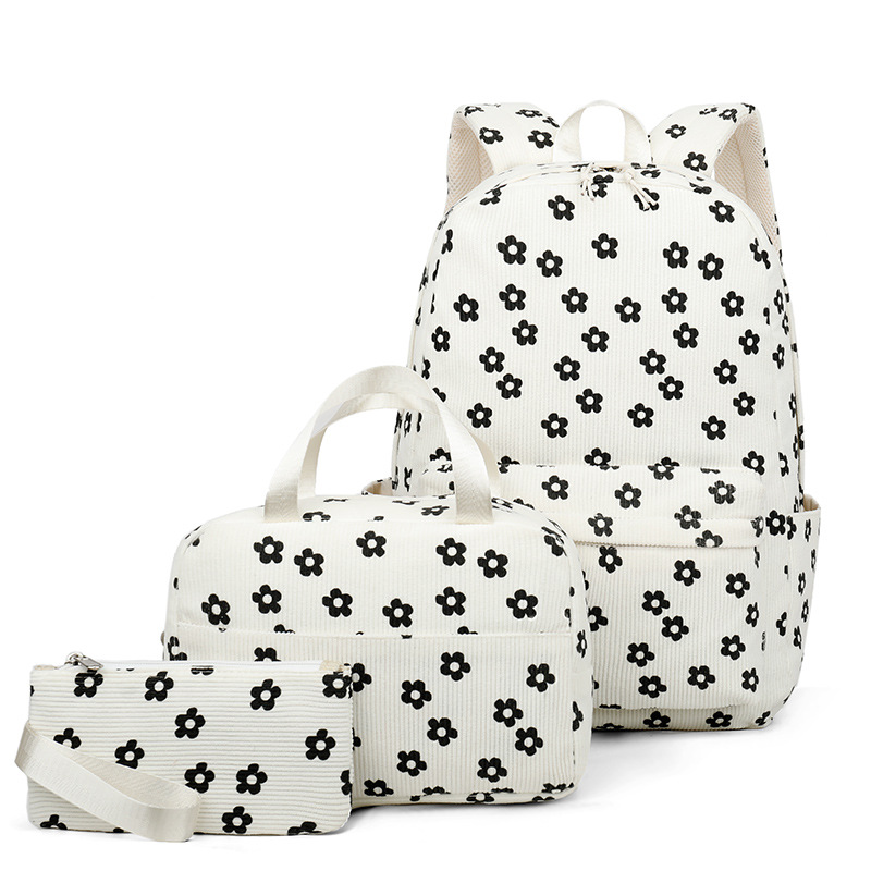 wholesale cross-border new arrival teenagers schoolbag corduroy printing primary school high school and college student backpack computer bag details Picture