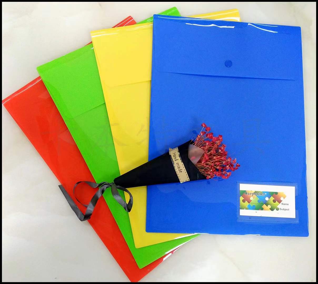 FC solid color vertical button bag with business card