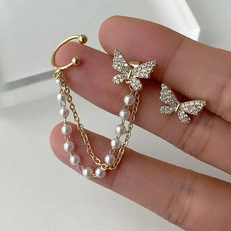 butterfly studs women's elegant korean personalized ear clip earrings one-piece super fairy tassel earrings 2025 new fashion details Picture