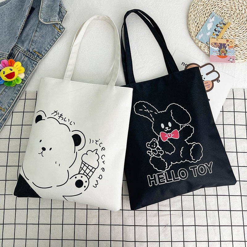 fashion simple japanese backpack summer new korean style large capacity canvas tote cartoon literary shoulder bag women Application Scenario
