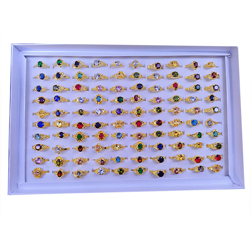 cross-border e-commerce ornament classic 4-claw crystal zircon ring electroplated golden middle east africa export hand jewelry Item Picture