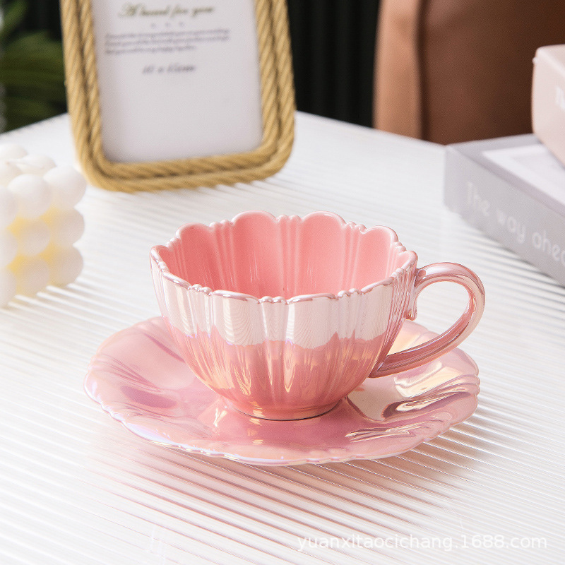ins style dream flower ceramic mug good-looking petals coffee set set office couple water cup details Picture