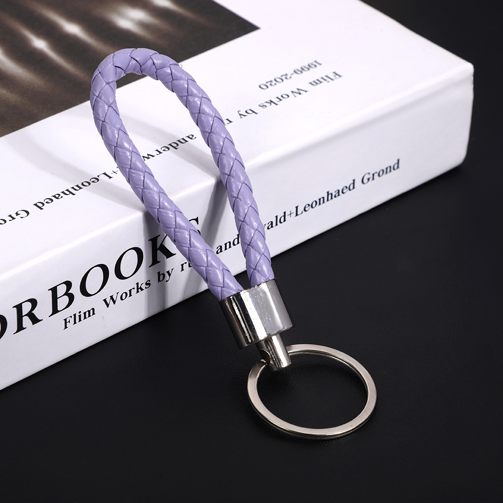 creative hand weaving pu leather rope keychain accessories leather key ring ornaments automobile hanging ornament small gift wholesale details Picture