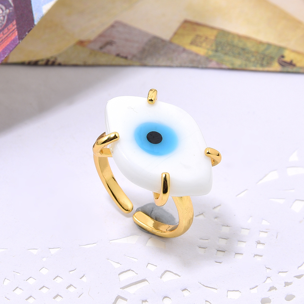 original handmade gold copper inlaid glass eyes open-end ring for women ornament bohemian adjustable personalized ring Specification drawing