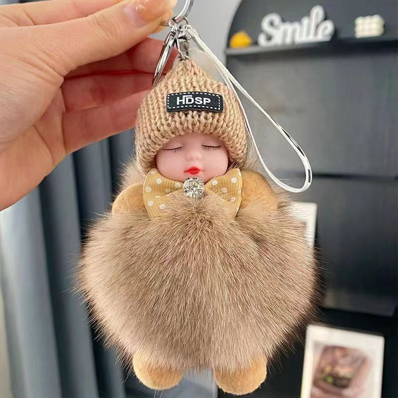 automobile hanging ornament sleeping doll cartoon key button plush puppet and doll wholesale cute factory supply Specification drawing