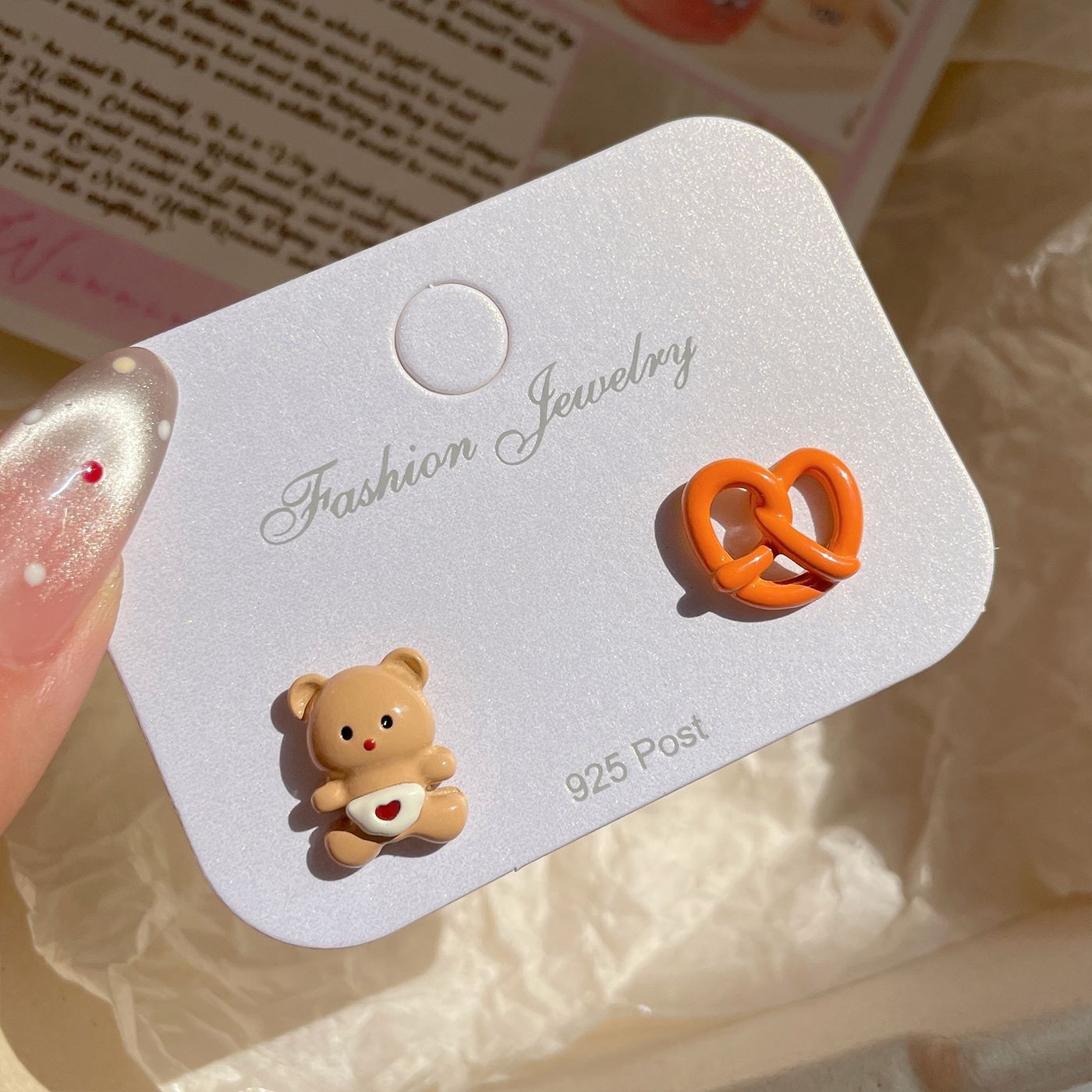mini silver stud earrings set cartoon cute yiwu autumn and winter caramel bread small ear studs maillard earrings niche Specification drawing