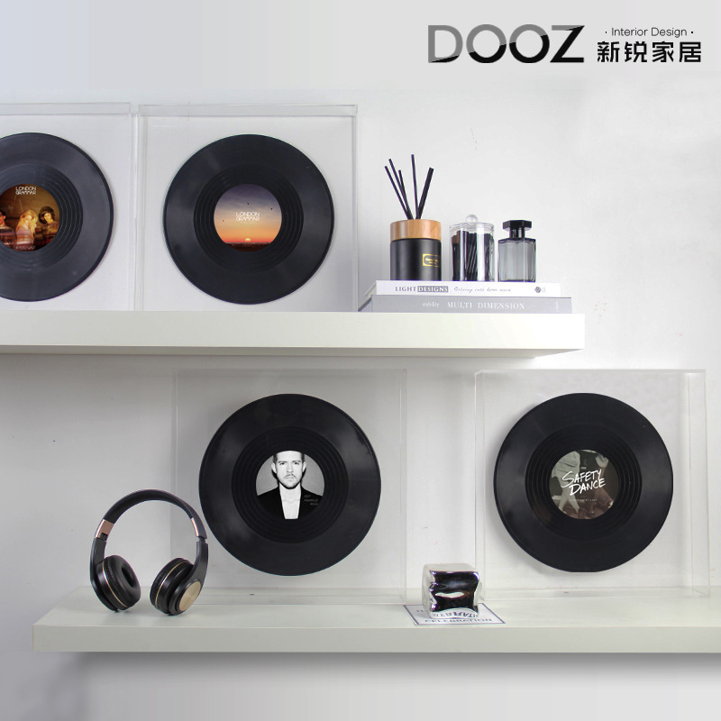 props gramophone record wall decorations model room study bookshelf creative decoration living room background wall soft decoration Specification drawing