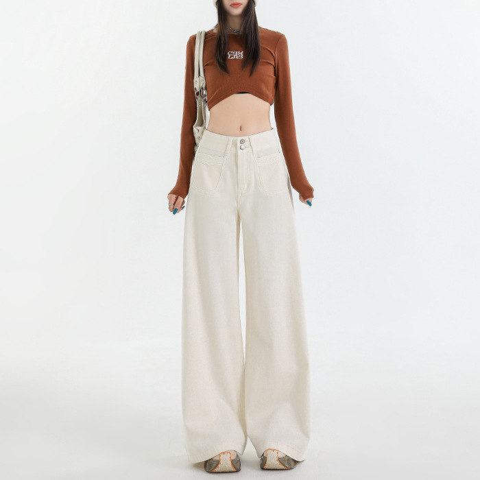 4443 retro high waist wide leg jeans for women casual loose slimming straight wide-leg pants autumn Application Scenario