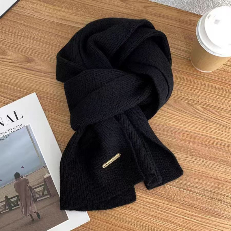 women's scarf winter 2024 new wool knitted solid color small scarf trendy korean style thick warm all-match long scarf details Picture