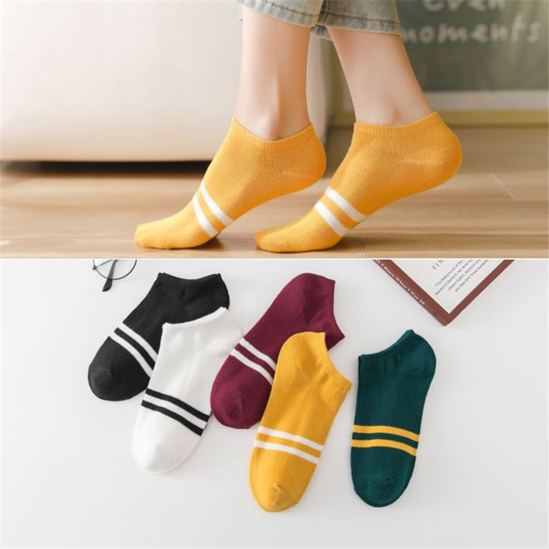 qianyuan season 7a antibacterial deodorant short socks pure cotton socks men's and women's spring and summer striped silicone non-slip invisible boat socks women details Picture