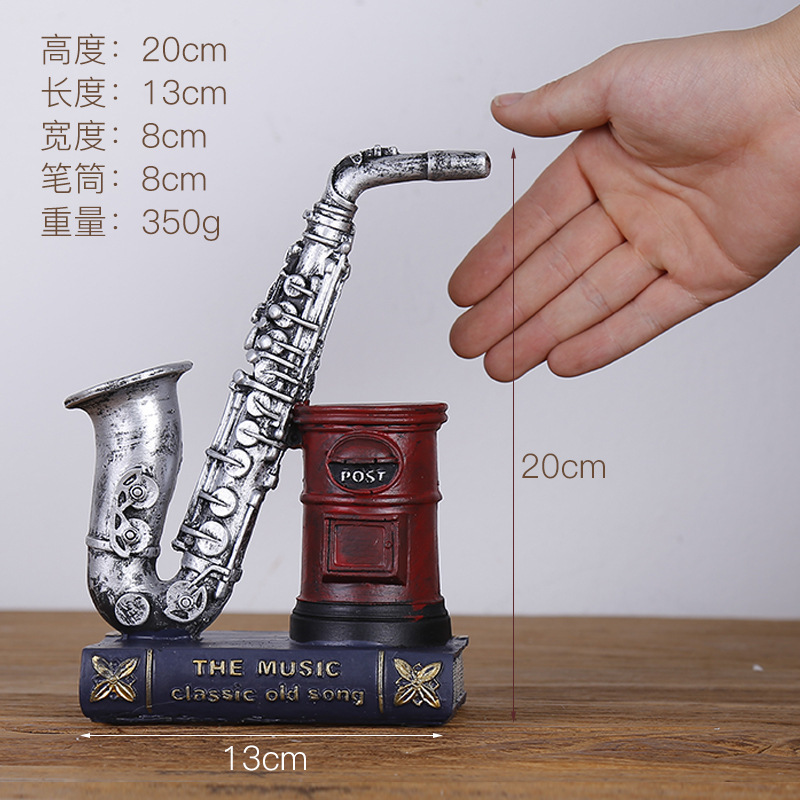 creative pen holder retro ornaments saxophone violin instrument model ornaments office study decorations details Picture