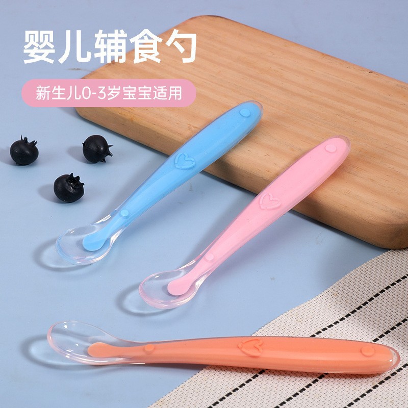english card baby silicone spoon soft head soup spoon baby training spoon children's tableware cartoon silicone spoon details Picture