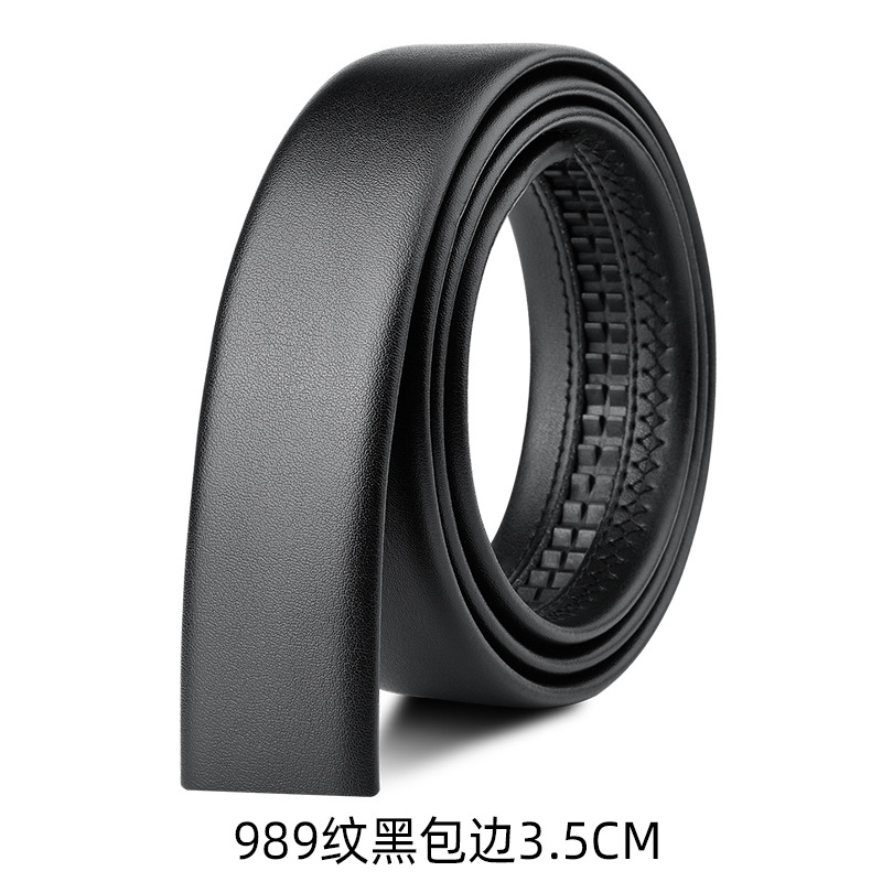 belt men's automatic buckle without taking the lead real business cowhide pants belt with body youth headless belt 3.5 details Picture